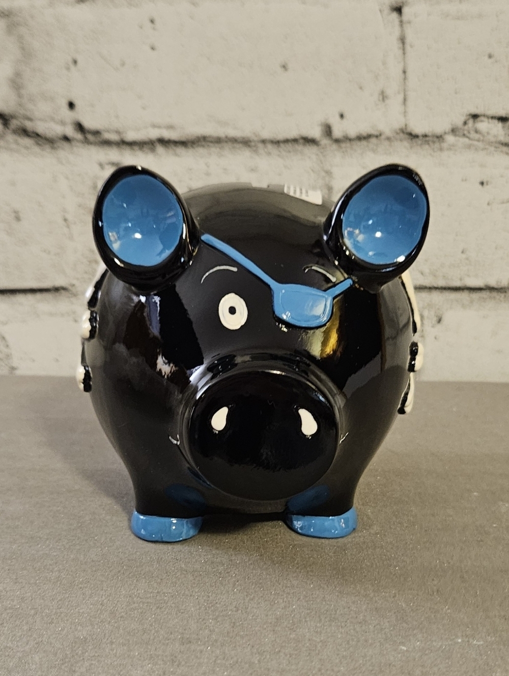 Black Pirate Skull Ceramic Piggy Bank Coin Bank Goth Halloween Decor
